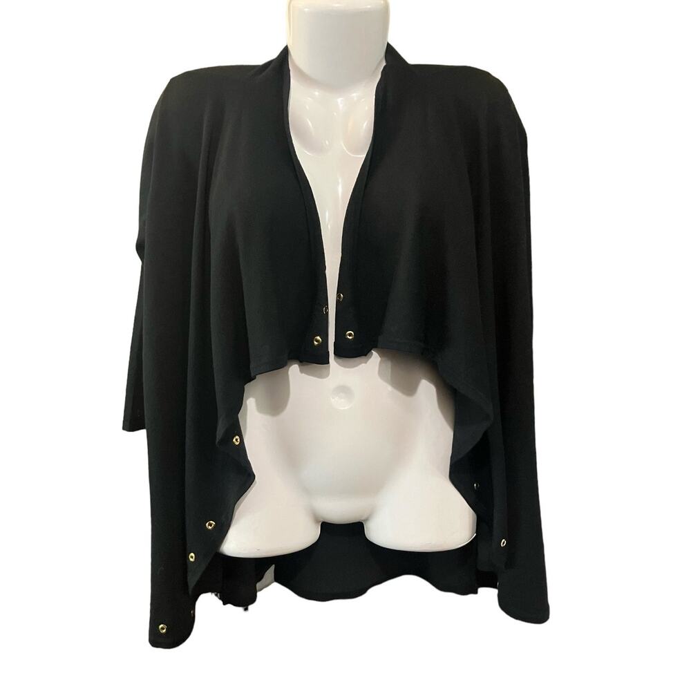 Carmen Marc Valvo Women's Black Open Front Cardigan w/ Eyelet Detail SZ S